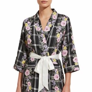 Victorias Secret Robe Womens XS S Black Floral Rose Kimono Loungewear Coquette